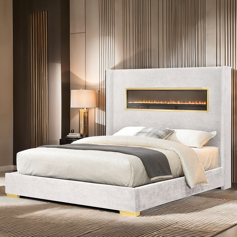 Lit de style contemporain, Blanc, Très grand lit