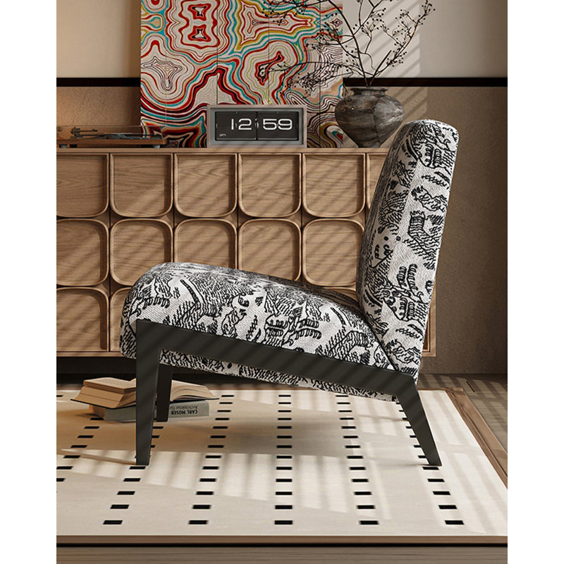 Fauteuil d'appoint français sans accoudoirs, revêtement en tissu jacquard et pieds en acier au carbone pour la maison