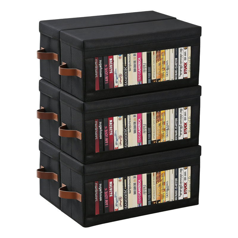 Boîtes de rangement pour CD, paquet de 6, étuis pour DVD non tissés avec couvercle et poignées, noir