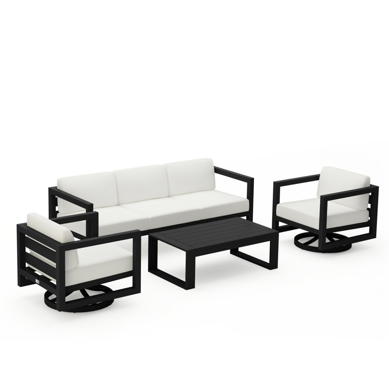 Rugiatu 4 Piece Sofa Set With Swivel, Canvas Natural Sunbrella® Canvas, Black