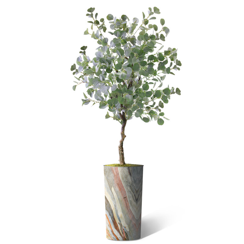 Arbre artificiel dans un pot de fleurs moderne, faux arbre en soie d'eucalyptus (décoration en pot et arbre)