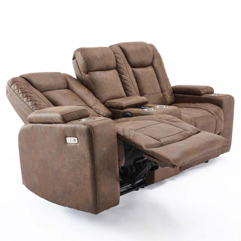 Berwin 2 SEATER FABRIC AUTO RECLINER SOFA WITH CONSOLE GREY, Brown Fabric
