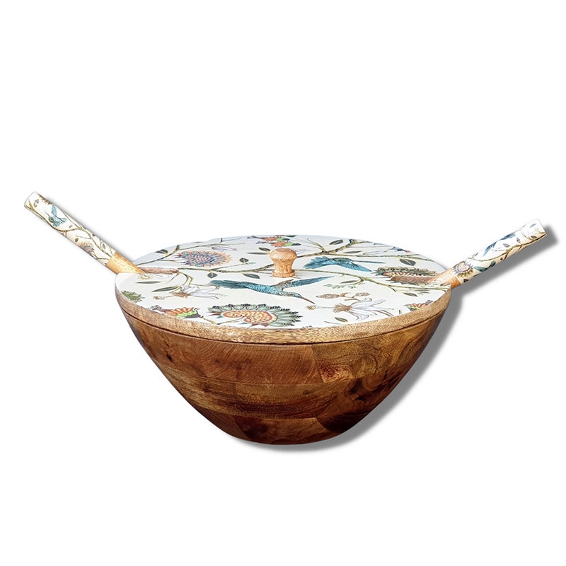 Gracie Oaks Bourbonnais Wood Serving Bowl