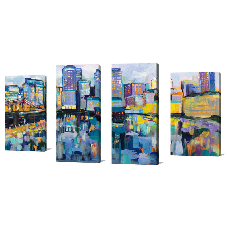 " Boston Harbor " 4 - Pieces Painting Print, 30" H x 56" W x 1" D