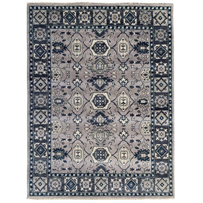 Captivating Jasmine Gray Hand Knotted Wool Traditional Classic Area Rug
