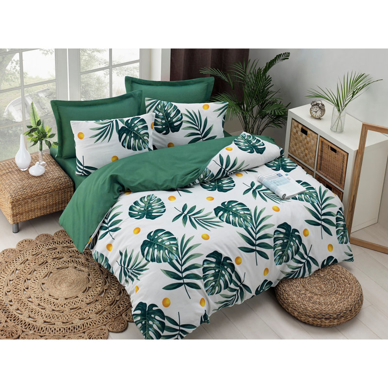 Cotton Blend Floral Duvet Cover, Twin Duvet Cover + 1 28" x 35" Pillowcase, Green/White/Yellow
