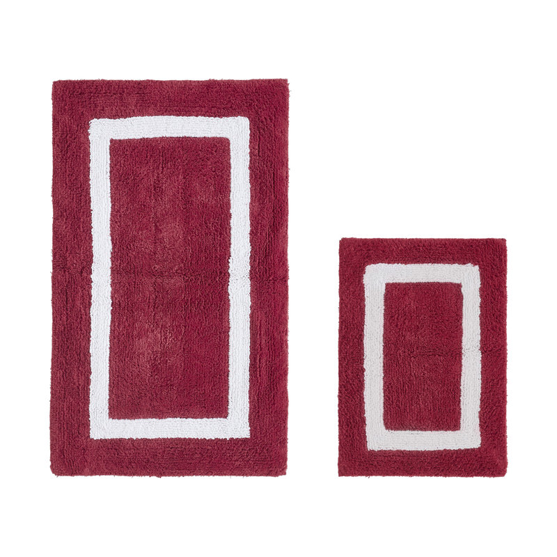 Broshous Premium 100% Cotton 2370 GSM 2-Piece Bath Rug Set, Ultra Plush Tufted Bathroom Mats, Super Absorbent OEKO-TEX® Certified, Reversible, Machine Washable, Spa-Like Comfort, Red/White