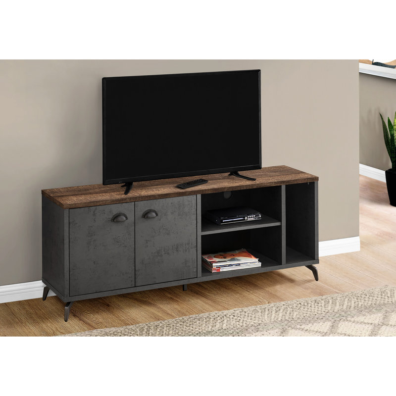 Modern 60 Inch Tv Stand, Accommodates Large Tvs, Brown And Grey Laminate With Metal Details, For Living Room & Bedroom 60" Media Console, Concrete Top, Wood-look Sides, Adjustable Shelf, Floor