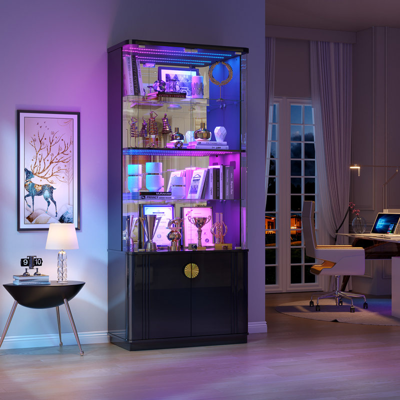 Vitrine 71 po avec lumières RVB et armoire de rangement verrouillable à 6 niveaux, Noir
