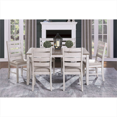 Ensemble de salle à manger décontracté rectangulaire pour 6 personnes avec pieds gris-blanc, plateau de table brun et chaises rembourrées brun clair