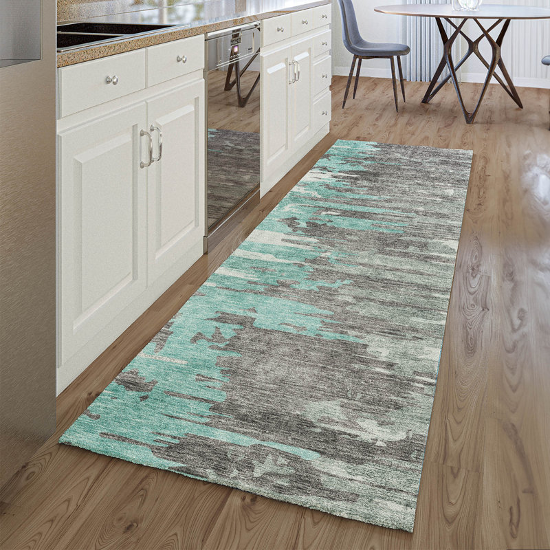 Premium Machine Washable Prisco Teal Rug, Runner 2'3" x 7'6"