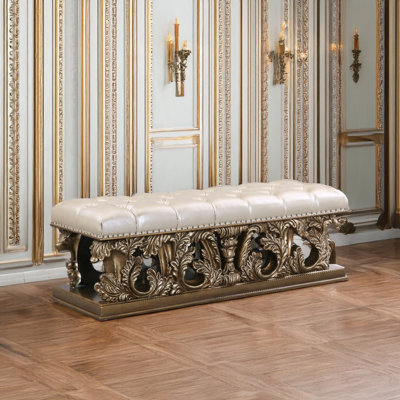 Banc rembourré Constantine avec structure dorée et brune, cuir synthétique