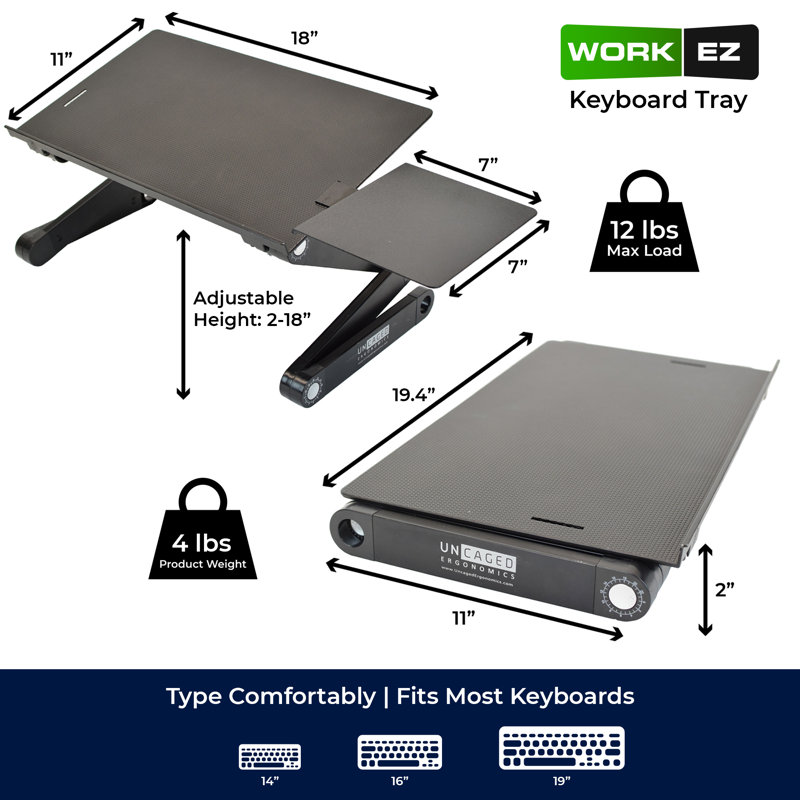 Plateau de clavier WorkEZ - Support de clavier de bureau réglable avec tapis de souris - Noir, Noir
