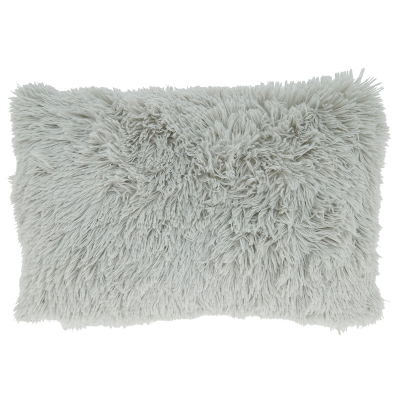 Fog Gray Rectangular Faux Fur Throw Pillow with Down Filling