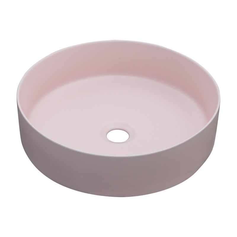 Lavabo de salle de bain rond en céramique 16 po GhomeG, Rose