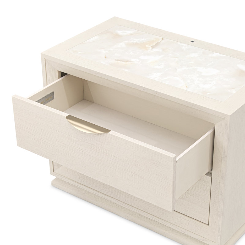 Table de chevet Portrait à 2 tiroirs avec éclairage DEL - Blanc albâtre
