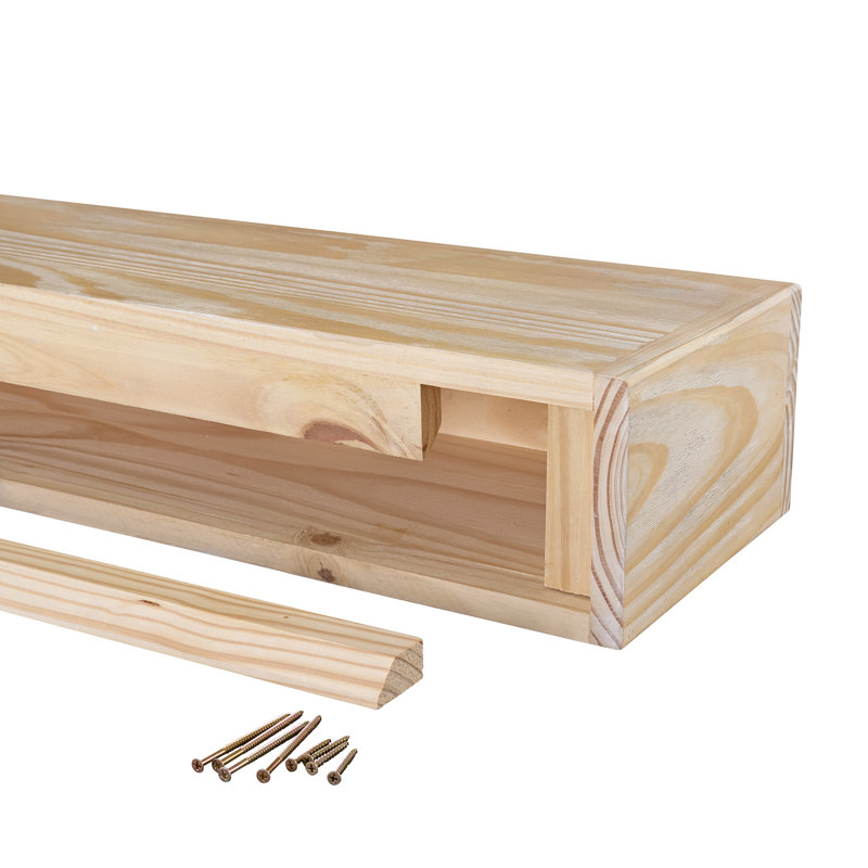 Brylee Floating Wood Fireplace Mantel Shelf, 72", 9" D x 5.5" H, Unfinished