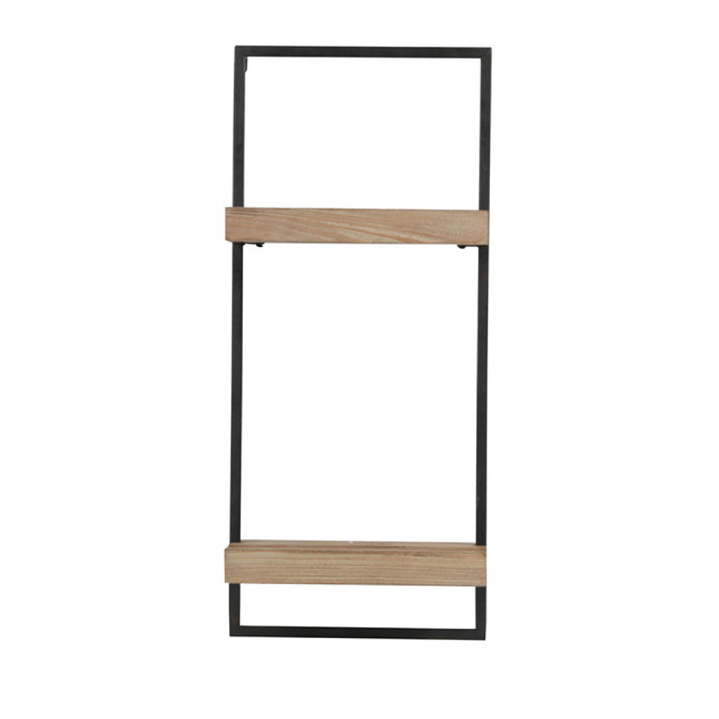 Étagère murale 12 x 6 x 27 po en fer et bois avec deux tablettes