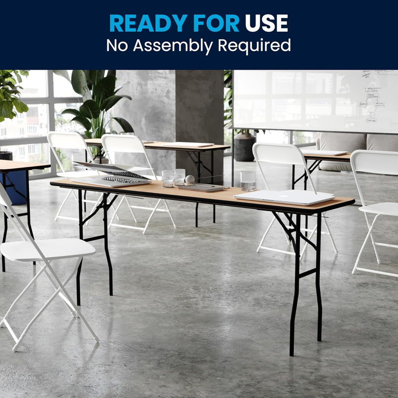 Rectangular Folding Training Table With Smooth Clear Coated Finished Top, Wood Training Table