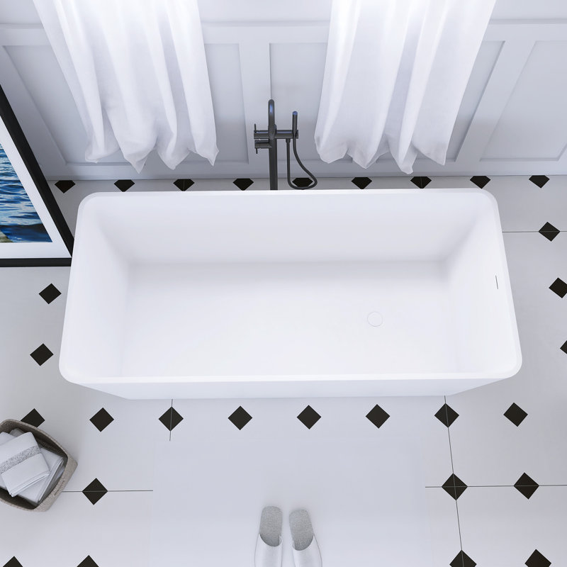 67 Inch Freestanding Solid Surface Soaking Bathtub