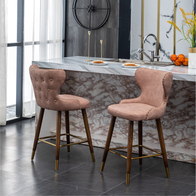 Ensemble de 2 tabourets de comptoir Mid-Century, Rose