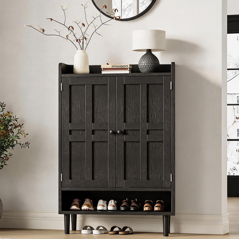 Armoire à chaussures, grande armoire à chaussures avec 2 portes, Noir