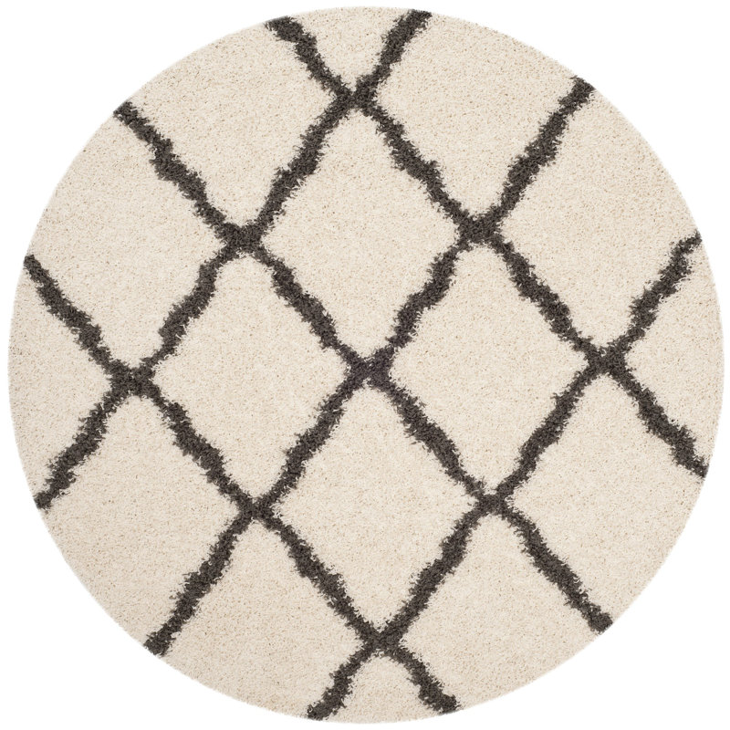 Tapis géométrique ivoire / gris foncé, Rond 6 pi