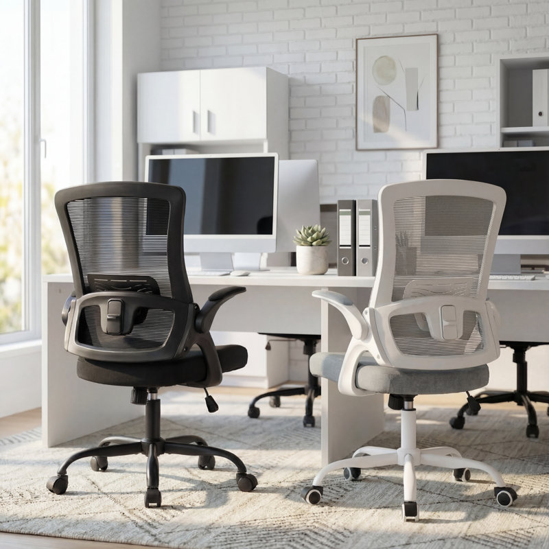 Chaise de bureau ergonomique Neeya, Noir, Base en acier, Sans repose-tête