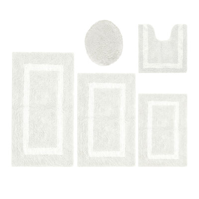 Ensemble de tapis de bain 5 pièces Makbul Premium 100% coton 2370 g / m², certifié OEKO-TEX®, tapis de salle de bain touffeté ultra moelleux, super absorbant, réversible, lavable à la machine, confort semblable au spa, ivoire / blanc