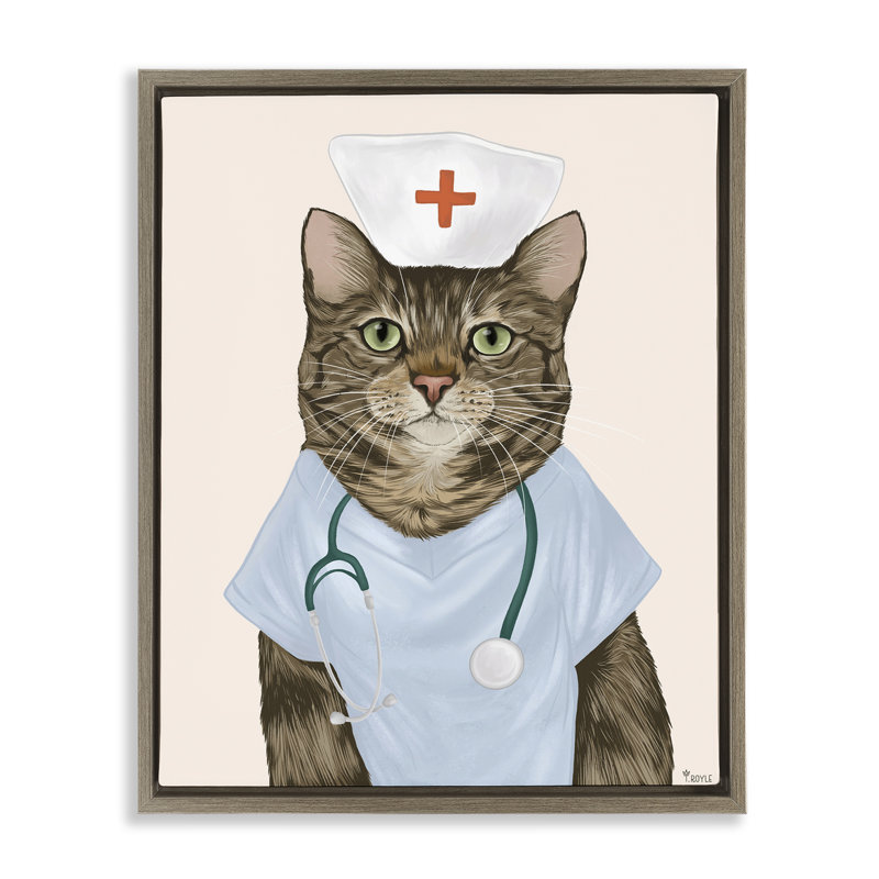 «Nurse Doctor Cat» par Tara Royle, Cadre flottant orme Montalcino, H 31 po x l 25 po