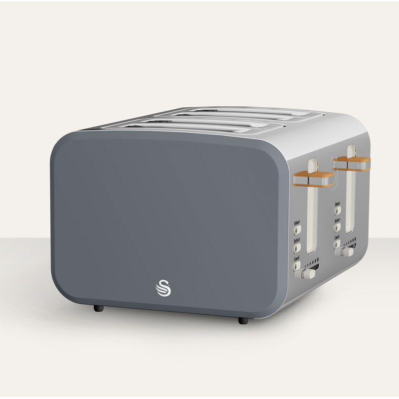 Swan Nordic 4-Slice Toaster with Defrost/Reheat/Cancel Functions, Cord Storage, 1500W, Grey