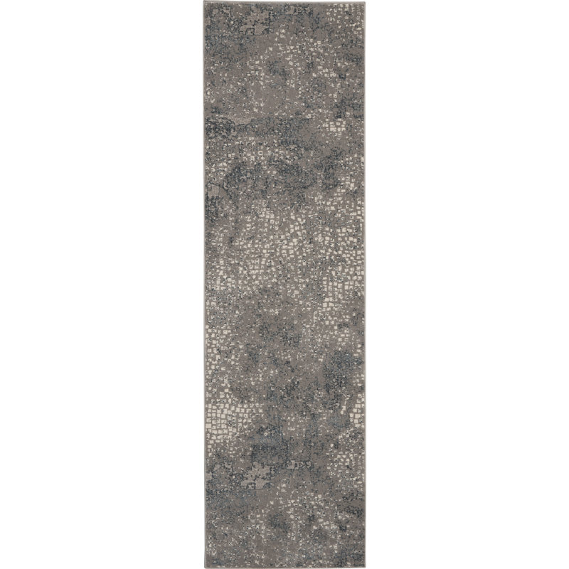 Uptown Abstract Area Rug in Gray/Ivory/Blue, Runner 2'2" x 7'6"
