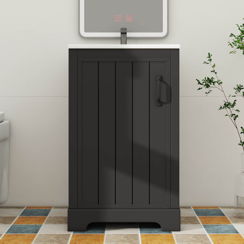 Meuble-lavabo autoportant de 20 pouces, construction en bois massif, porte à fermeture douce, support de rangement et tablette réglable