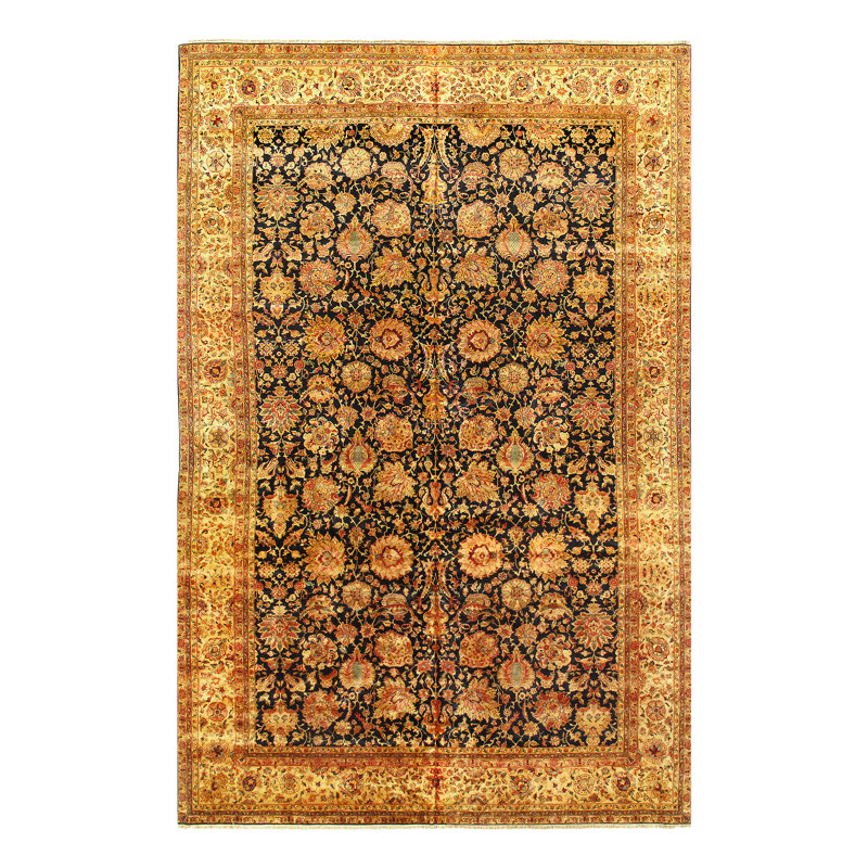 Tapis unique noué à la main beige / noir / brun Agra de 12 pi x 18 pi