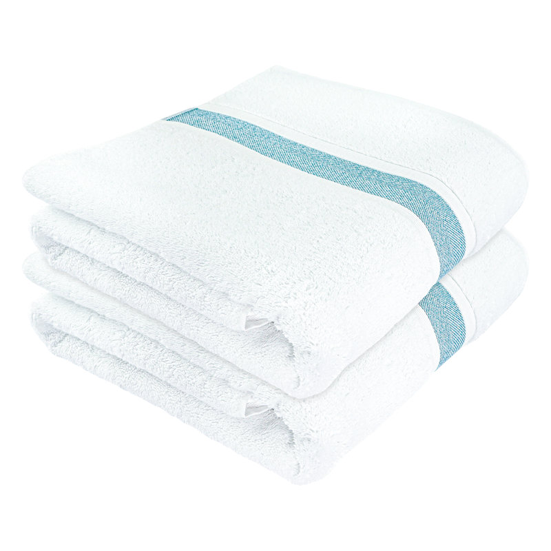 Plush Bath Towel, White/Blue, 2