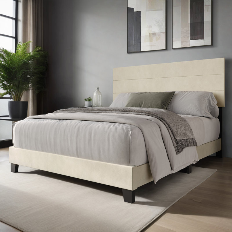Mailiah Twin Upholstered Panel Bed, Beige, Full