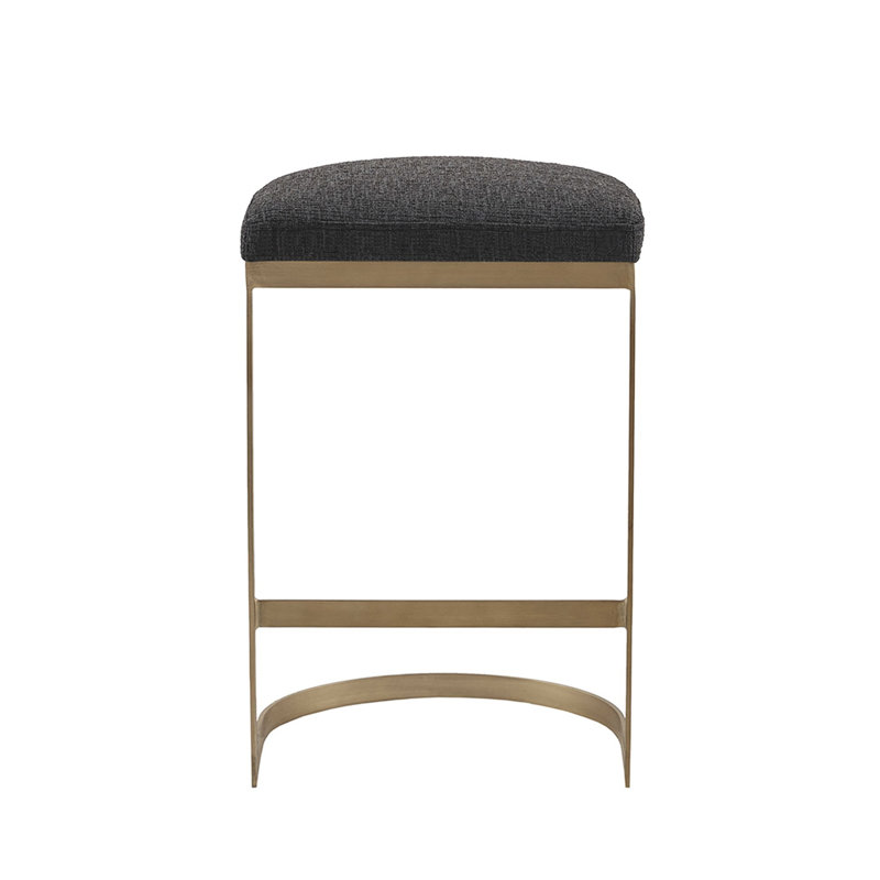 Élégant tabouret de comptoir avec assise rembourrée gris anthracite et base en métal doré antique, siège d'une hauteur de 25 po, base sans dossier entièrement assemblée, assemblé