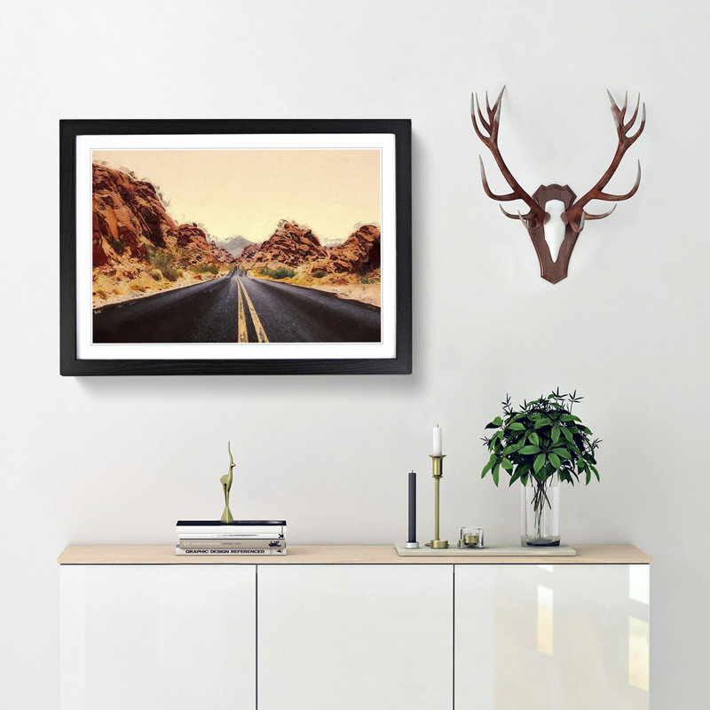 Road Through the Grand Canyon in Abstract - Picture Frame Graphic Art Print, 35cm H x 50cm W x 2cm D, Black