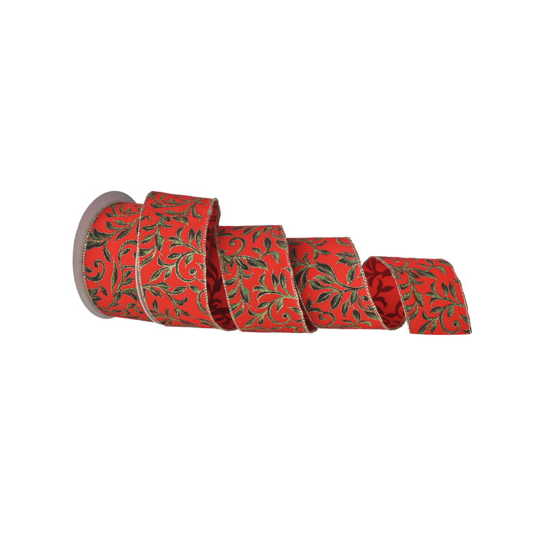 Printed Leaf Vine On Velvet Ribbon