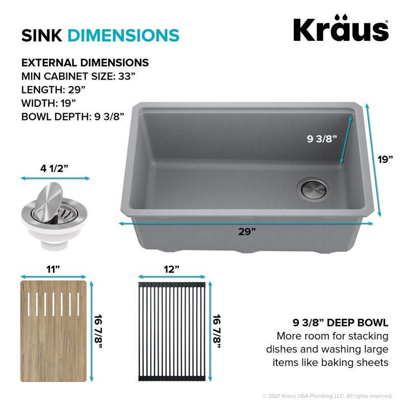 KRAUS Bellucci 30 in. Undermount Workstation Granite Kitchen Sink with Accessories, Metallic Gray