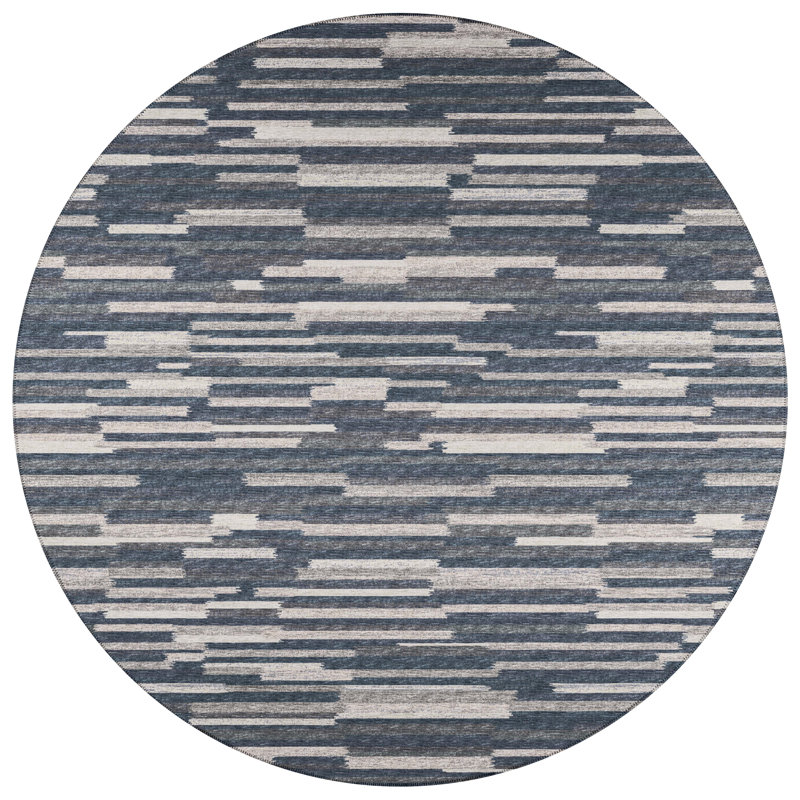 Tapis abstrait gris / bleu / blanc tissé à la machine, Rond 8 pi