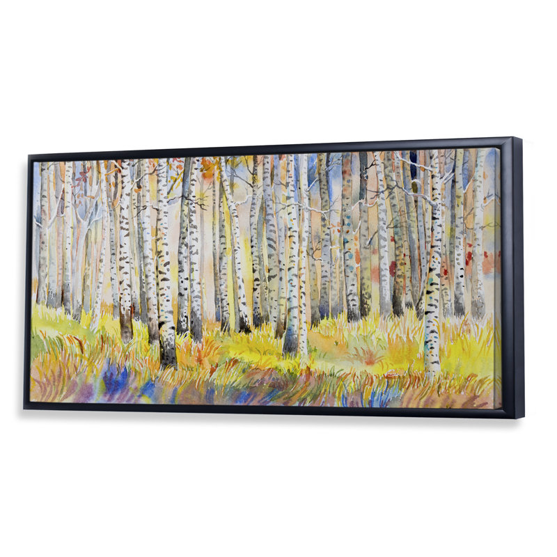 Forêt colorée de bouleaux - peinture sur toile, Cadre noir, H 8 po x l 12 po x P 1 po