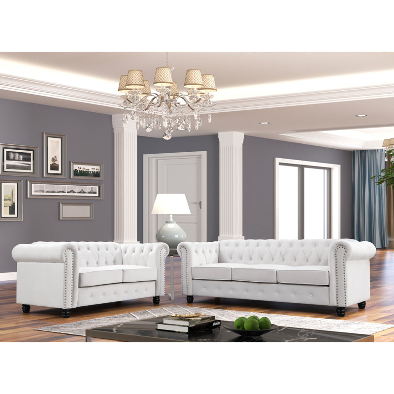 Bosworth Cheadle 2 - Piece Living Room Set, Half White Velvet