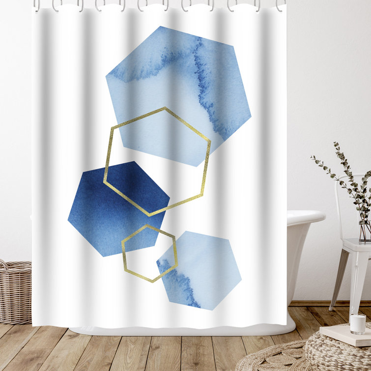 The Twillery Co.® 71 x 74 Shower Curtain, Blue and Gold by Sisi