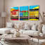 Ensemble de 3 tableaux sur toile représentant des paysages urbains scandinaves colorés-1011160001