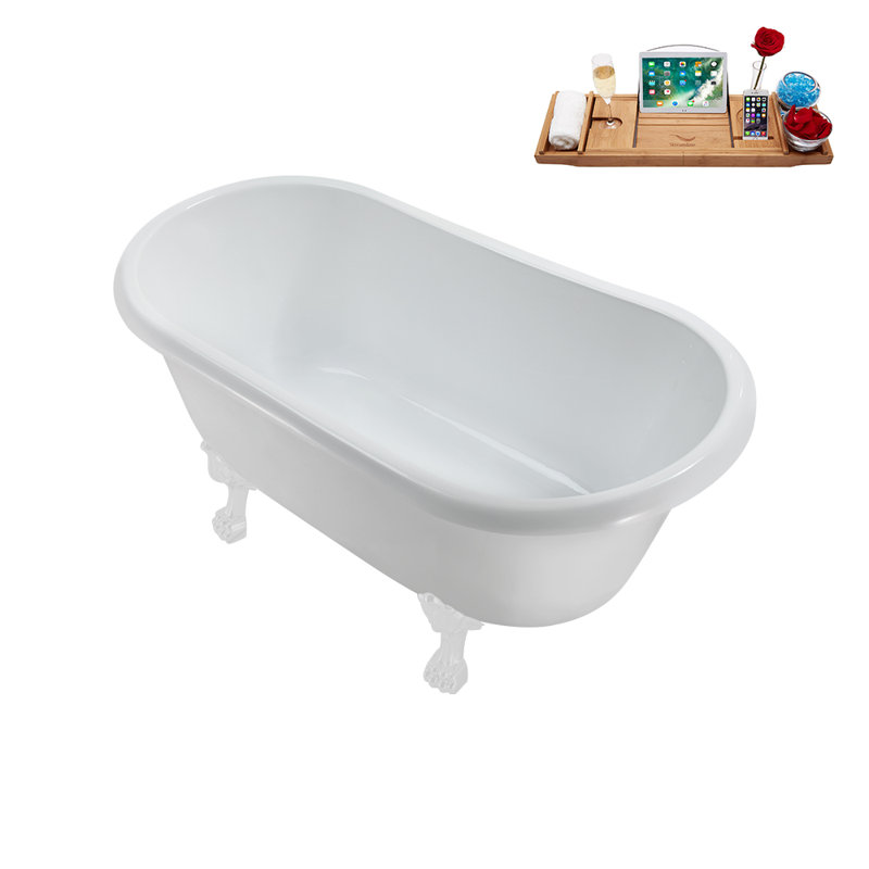 57.5'' x 29.5'' Soaking Acrylic Bathtub, Glossy White, Glossy White