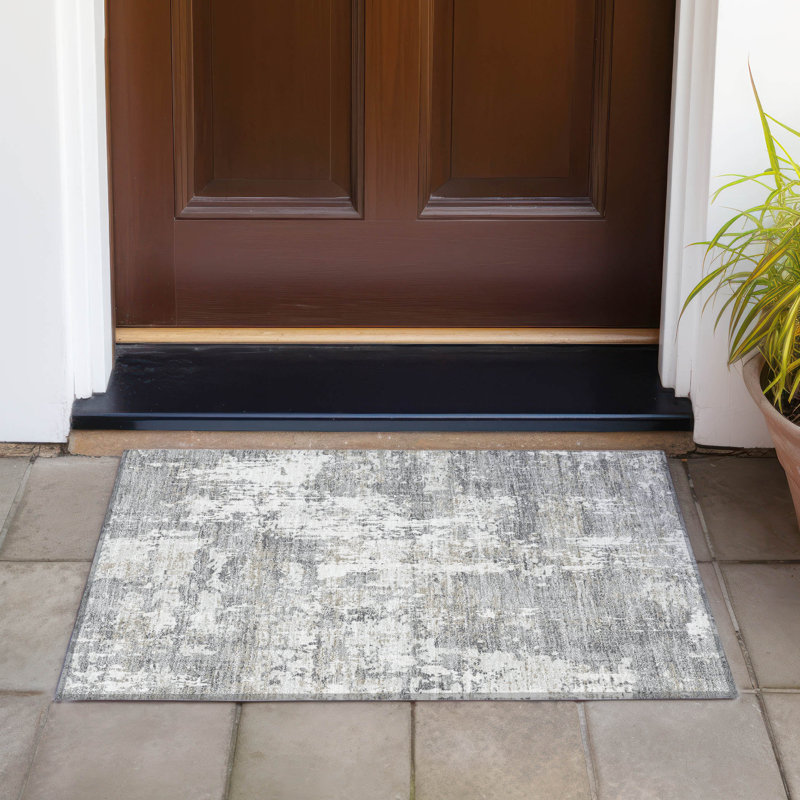 Tapis intérieur / extérieur gris lavable à la machine 2 pi 6 po x 3 pi 10 po ACN1008 Chayden, Rectangle 1 pi 8 po x 2 pi 6 po