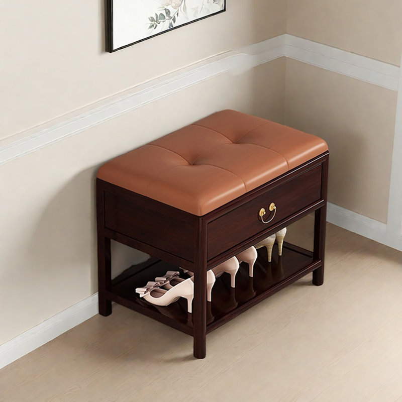 23.6in Retro style Shoe Storage Bench, Orange/Red Wood