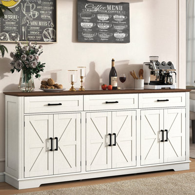 70" Farmhouse Buffet Cabinet with Storage 3 Drawers & 6 Barn Doors for Living Room, Dining Room