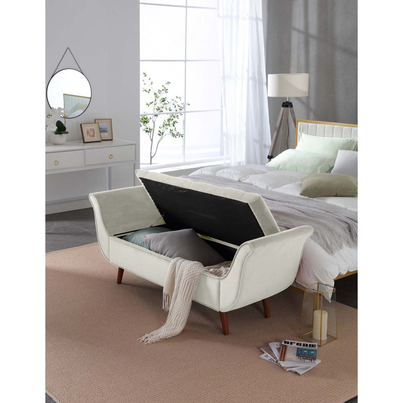 Banc de rangement rétro capitonné de 65 po de long avec design rétro classique, Beige, Brun